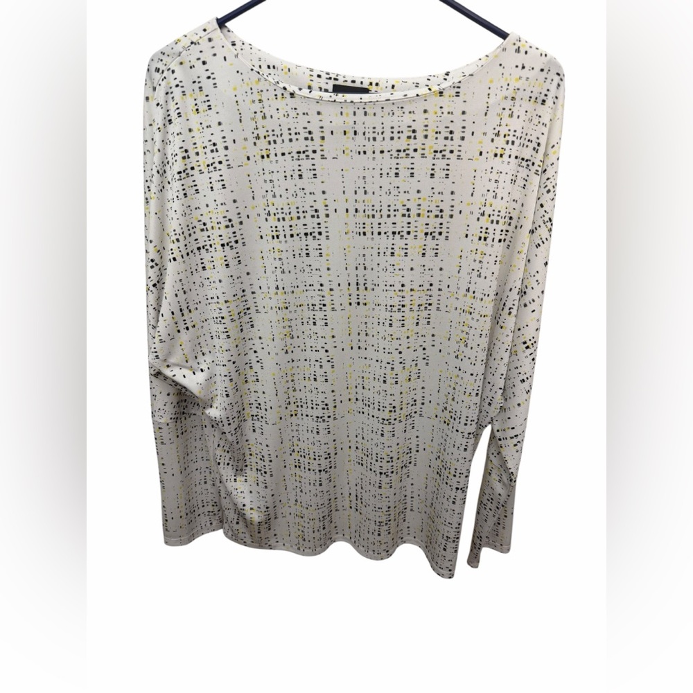 Worthington White Long Sleeve Crewneck Top with Black & Yellow Dot Grid! Size L